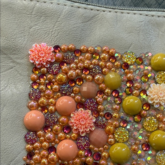 Embellished Beige Clutch with Multicolor Beads - Picture 3 of 11